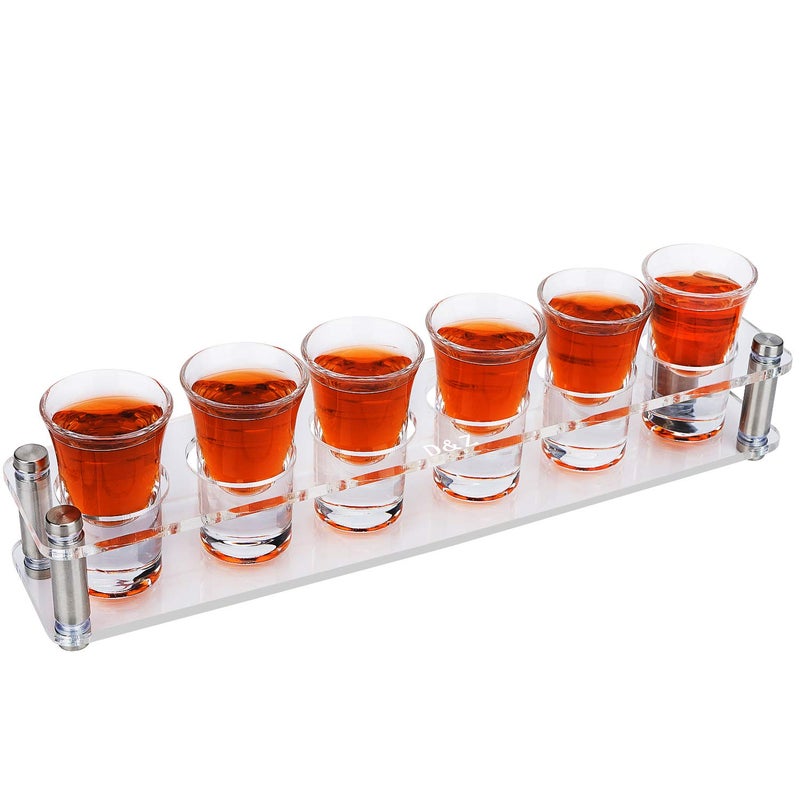 DZ D&Z 6 Shot Glasses in Assembled Acrylic Tray, 1 oz Crystal Tasting Cup for Spirits, Beers and Wines, Novel and Easy-to-Use Tool Make Your Party Attractive, Right Helper and Decoration for Family Bar - Image 1